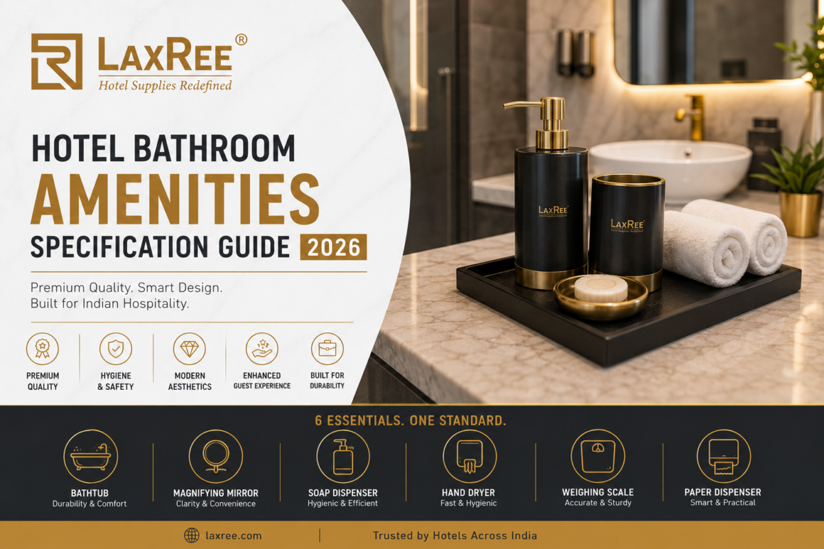 hotel bathroom amenities specification guide India 2026 bathtub magnifying mirror soap dispenser LaxRee